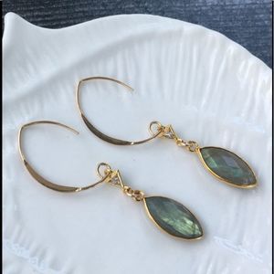 Labradorite genuine gemstone lightweight earrings hung on fancy French wires.
